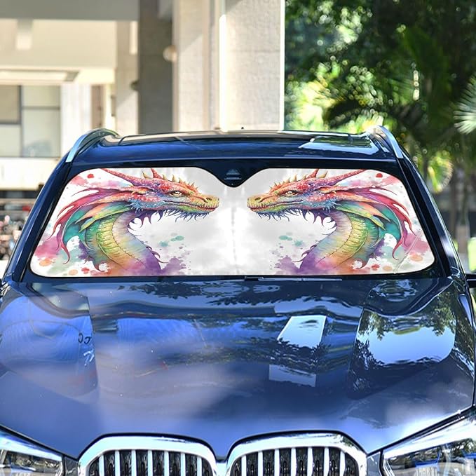 Watercolor Dragon Windshield Sun Shade for Car Auto SUV Truck Foldable Front Window Sunshade Sun Visor Protector Block UV Rays Reflect Heat, 55" x 28"