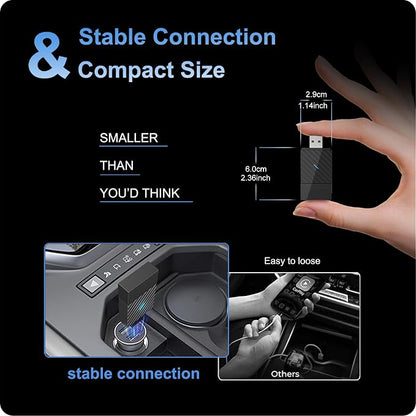 Wireless CarPlay Adapter for Apple iPhone, Convert Wired to Wireless, Plug&Play USB A/Type C Design for Cars That Built-in Wired Apple Car Play, Easy Use&Seamless Connection for iPhone iOS 10+