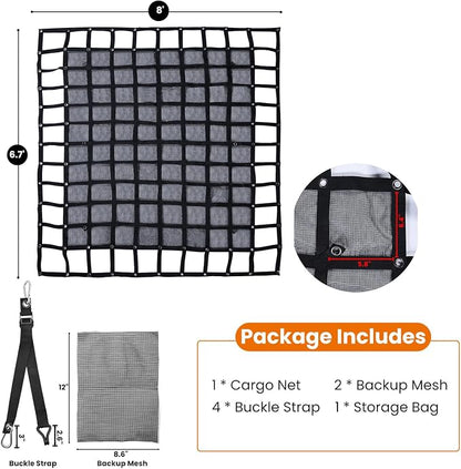 Truck Cargo Net with Mesh, 6.7 x 8 ft Heavy Duty Cargo Net for Pickup Bed, Accessory Truck Bed Netting for Cargo (80 x 95 inches)