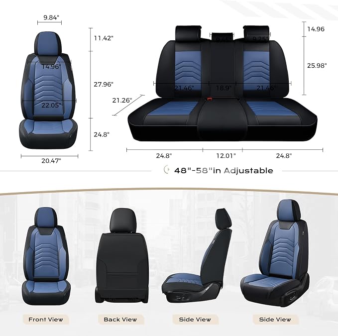 Coverado Car Seat Covers Full Set, Universal Seat Covers for Cars, Car Seat Protector Waterproof, Nappa Car Seat Cushion, Car Seat Covers Front Seats and Back Fit for Most Cars Trucks SUV, Black&Blue