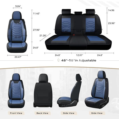 Coverado Car Seat Covers Full Set, Universal Seat Covers for Cars, Car Seat Protector Waterproof, Nappa Car Seat Cushion, Car Seat Covers Front Seats and Back Fit for Most Cars Trucks SUV, Black&Blue
