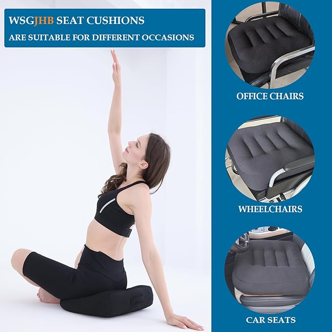 WSGJHB Office Chair Cushion Pillow Adult Car Booster Seat Cushions for Short People Effectively Increase Field of View Lower Back Fatigue Relief, for Cars Office Home Anti-Slip 18x18x4.7 inch Black