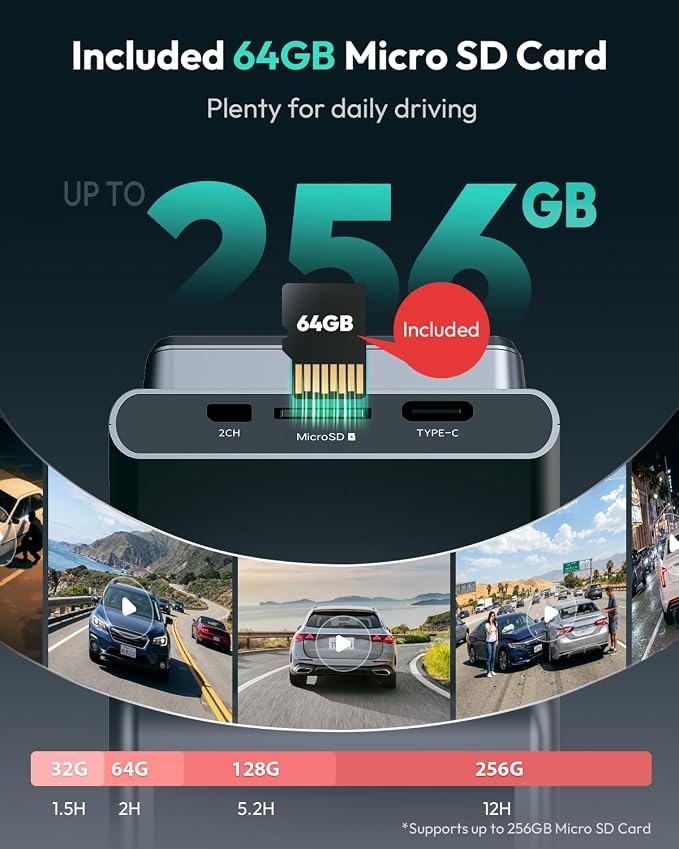 BOTSLAB G300 PLUS 4K DUAL Dash Cam Front and Rear [Updated Version], STARVIS 2 Sensor, 64GB Card Included, Voice Control, 5GHz WiFi Dashcam Front and Rear Camera, GPS,WDR Night Vision,24H Parking Mode