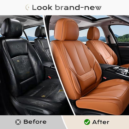 Coverado Seat Covers, Car Seat Covers Front Seats, Leather Seat Covers for Cars, Car Seat Protector Waterproof, Car Seat Cushion, Front Carseat Cover Universal Fit for Most Cars Orange