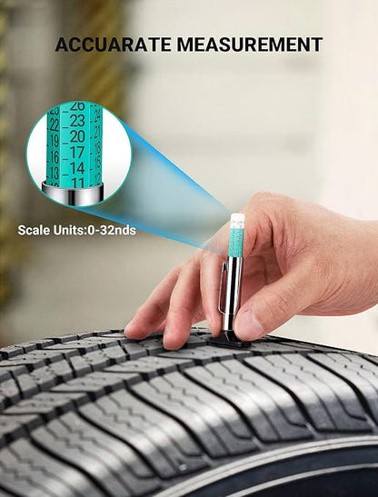 LUMITECO 2-Pack Tire Tread Depth Gauge, Color Coded Tire Depth Gauge with Pocket Clip in 1/32 Inch Increments, Accurate Tread Gauge Depth 32nds Measuring Tool for Car, Semi Truck Tire Tread Checker
