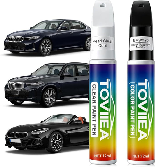 Black Sapphire Metallic(475) Touch Up Paint Compatible with BMW,2-In-1 Car Scratch Remover Pen,Car Paint Scratch Repair Kit for Scratches,Chips & Nicks,2-PCS SET