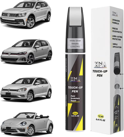 XNA White Silver Metallic(LB9Z/K8) for Volkswagen Touch Up Paint, Car Scratch Remover for Nicks and Chips Repair, 2-In-1 Quick & Easy Fix Car Scratch Repair Kit with Exact Color-Matched