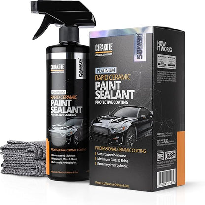 CERAKOTE® Platinum Rapid Ceramic Paint Sealant Spray - 14 oz - 50+ Wash Rating - Long Lasting Hydrophobic Coating and Protection for Cars - High-Gloss Shine