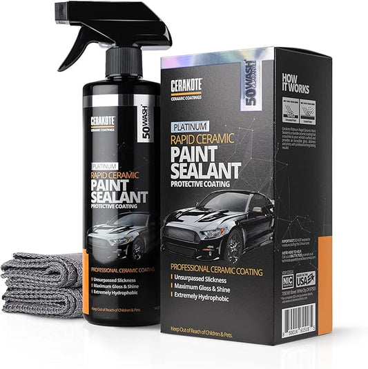 CERAKOTE® Platinum Rapid Ceramic Paint Sealant Spray - 14 oz - 50+ Wash Rating - Long Lasting Hydrophobic Coating and Protection for Cars - High-Gloss Shine