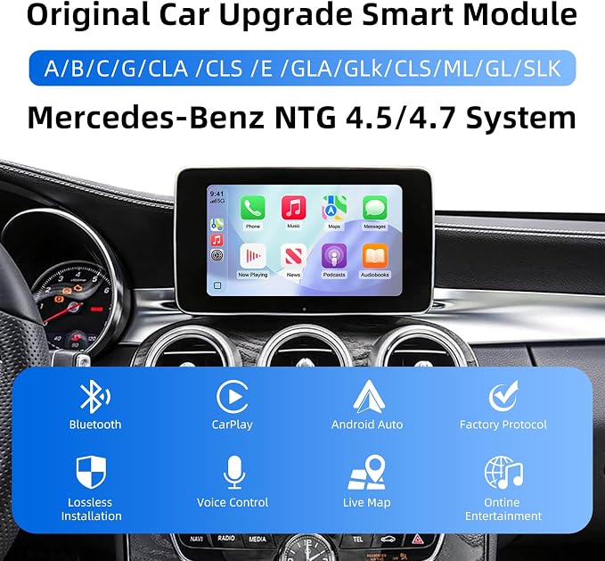 Decoder Adapter for Mercedes Benz A/B/C/E/GLA/GLS/GLS/CLA/CLS/GLA/GLK/ML with NTG System, Supports Wireless CarPlay Android Auto/Mirror Link/Camera/USB Drive (for Made Year 2010-2014)