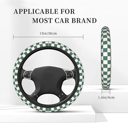 Dark Green Steering Wheel Cover for Women, Universal Auto Steering Wheel 14-15 Inch Car Interior Accessories with 2PCS Car Coasters, Suitable for Men and Women