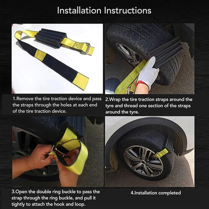 2 Pcs Tire Traction Straps with Work Gloves, Emergency Anti Slip Traction Straps for Trucks and Large SUVs, Non Slip Design for Snow Mud Ice Recovery