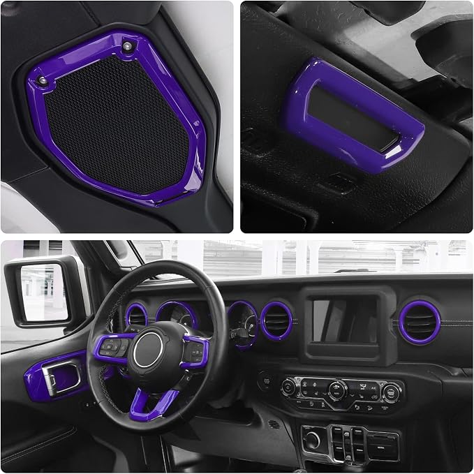 for Wrangler JL Interior Trim Kit Purple Dashboard for Jeep Wrangler JL JLU Gladiator JT 2018-2023 Purple Interior Accessories 21pcs