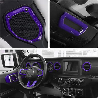 for Wrangler JL Interior Trim Kit Purple Dashboard for Jeep Wrangler JL JLU Gladiator JT 2018-2023 Purple Interior Accessories 21pcs