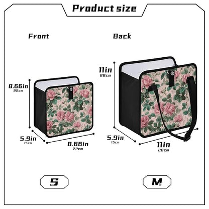 Car Trash Can Organizer Bin with Adjustable Strap for Back Front Seat Console Waterproof Leakproof Collapsible Portable 8.66 Inch Pink Vintage Roses with Leaves