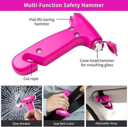 Roadside Emergency Car Kit for Vehicles, Car Safety Kit with Jumper Cables, Safety Hammer, Pink Car Accessories Road Trip Essentials Assistance Kit for Teen Girls Women