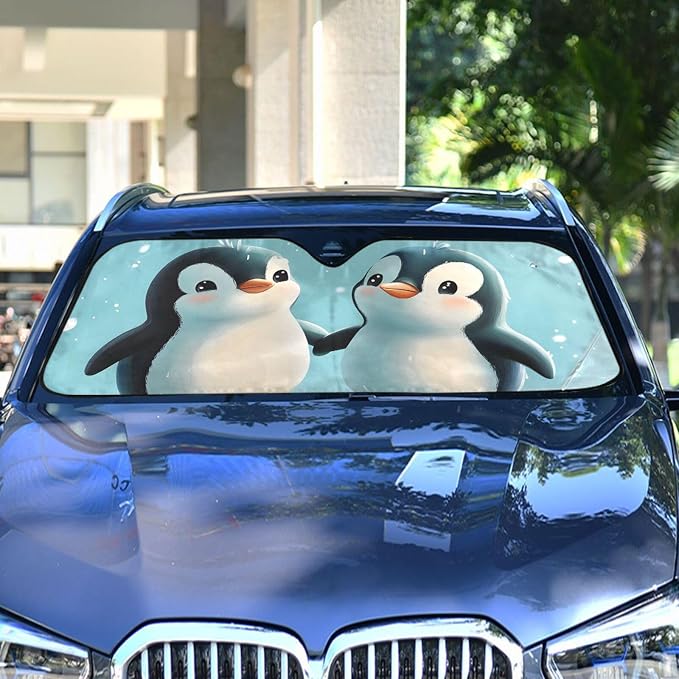 Cars Front Sun Shade Windshield,Foldable Reflective Sun Visor Penguins Cartoon Windshield Sunshade Cover,Blocks UV Ray Sun Protect Interior Keep Cool,53" x 23.5 "