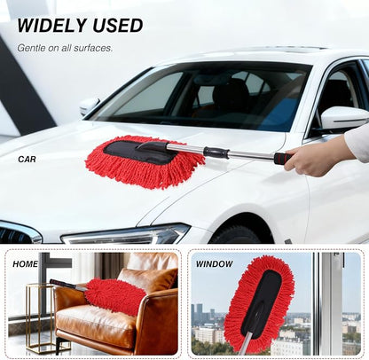 IPELY 3 Pack Large Red Microfiber Car Duster Exterior Scratch Free with Extendable, Car Duster Interior Multipurpose dust Cleaning