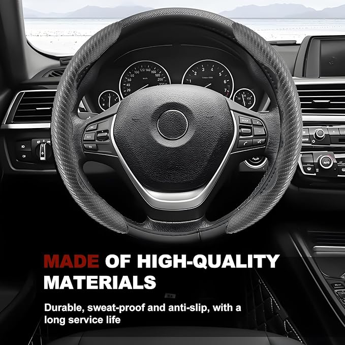 Universal Fit Carbon Fiber Steering Wheel Cover, Segmented Steering Wheel Protector, Carbon Fiber Anti-Skid Steering Wheel Cover Car Interior Accessories (2 Pcs Black)