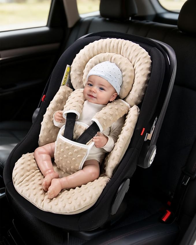 TinlyFinly Infant Car Seat Insert with Extra Cushion for Preemie to Toddler, Reversible Newborn Carseat Insert for Baby Head Body Support, Fits for Stroller, Baby Swing, Bouncer - Dots, Beige