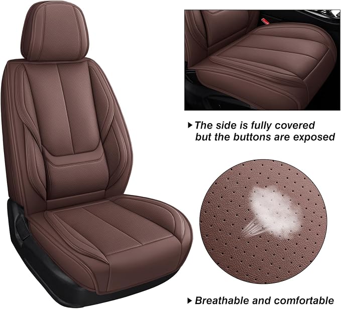 MINGBRON Seat Covers, Car Seat Covers Front Seats, Car Seat Cover, Car Seat Protector Waterproof, Car Seat Cushion Nappa Leather, Brwon Seat Covers Carseat Cover Universal Fit for Most Cars