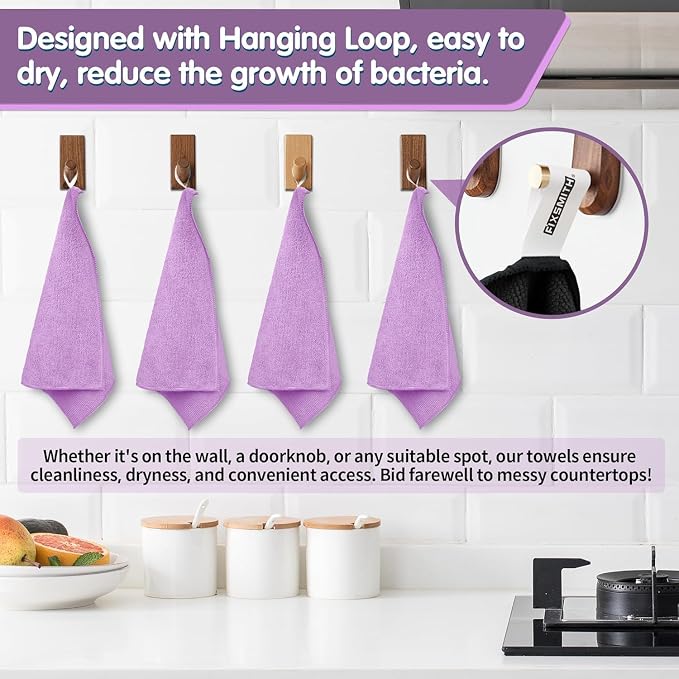 FIXSMITH Purple Microfiber Cleaning Cloth -Pack of 12, Highly Absorbent Cleaning Rags, 16"X12" All Purpose Cleaning Towels for Housekeeping, Kitchen, Car, Lint Free and Reusable Microfiber Towels