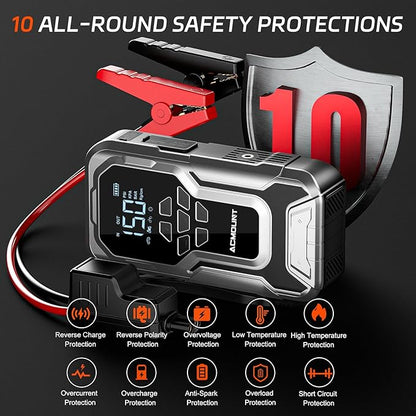 Acmount D18 Jump Starter with Air Compressor, 6000A Car Battery Jumper Starter Portable(All Gas/10.0L Diesel), 150PSI Tire Inflator Air Pump, 12V Jump Pack, 800LM Flashlight, Car Gift for Man