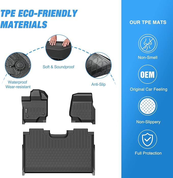 Nilight TPE Floor Mats for Ford F-150 F150 Lightning SuperCrew Cab Bucket Seats 2015 2016 2017 2018 2019 2020 2021 2022 2023 2024 2025 2026 All Weather Custom Fit Heavy Duty Floor Liners