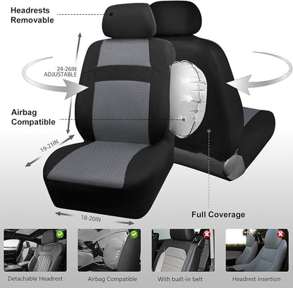 CAR PASS Air Mesh Car Seat Covers Front Seats Only, Universal Seat Covers for Car Fit SUV,Vans,Sedan,Trucks, Breathable Automotive Interior Seat Covers Airbag Compatible (Black Charcoal Gray)