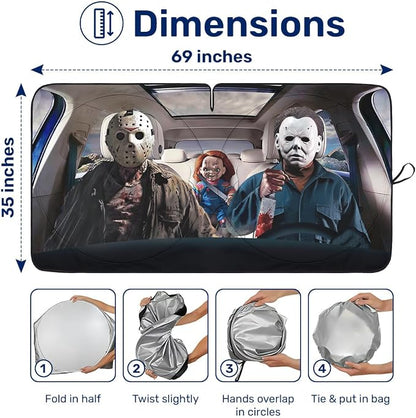 GENANY Horror Movie Character Windshield Sun Shade for Car SUV Truck (69x35 Inches), Automobile Sunshade, Protector Blocks UV, Car Accessories