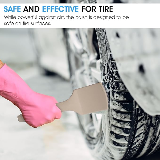 Nanoskin 8.5 Inch Heavy-Duty Tire Cleaning Brush - Ergonomic Steel Wire Scrub for Whitewall & Sidewall | Professional Auto Detailing Tool, Enhanced Grip for Automotive & Household Use