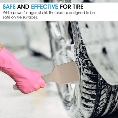Nanoskin 8.5 Inch Heavy-Duty Tire Cleaning Brush - Ergonomic Steel Wire Scrub for Whitewall & Sidewall | Professional Auto Detailing Tool, Enhanced Grip for Automotive & Household Use