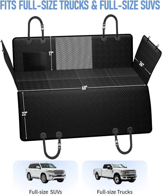 PROZAR Dog Car Seat Cover for Back Seat, Hard Bottom Back Seat Extender, Pet Cover for Dogs - Supports 400lbs, Back Seat Pet Cover, Dog Hammock for Full-Size Trucks/SUVs, 60in -Black