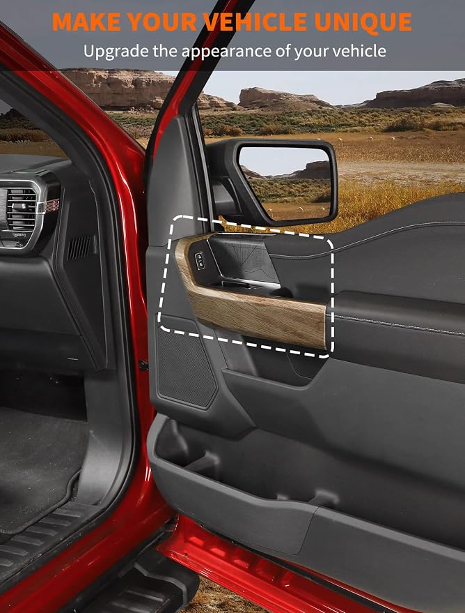 Savadicar Wood Grain Interior Accessories - Front Door Handles Trim Cover for Ford F150 (2021-present) - Premium Texture Interior Decor Upgrade Kit, 2-Piece Set