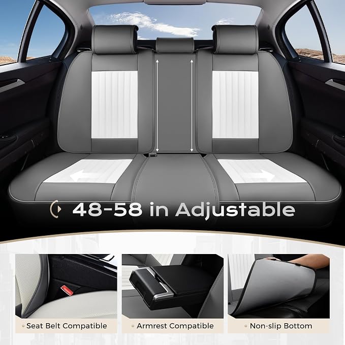 Coverado Car Seat Covers Full Set, Seat Covers for Cars, Car Seat Cover, Car Seat Protector, Leather Car Seat Cushion, Waterproof Car Seat Covers Front Seats and Back Fit for Most Cars(Gray&White)