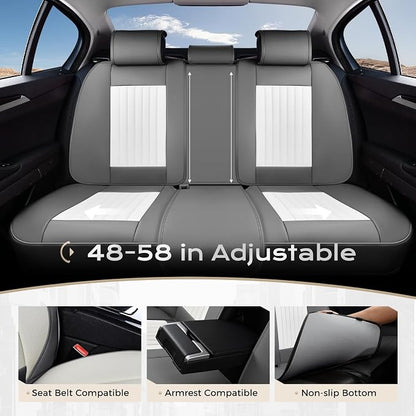 Coverado Car Seat Covers Full Set, Seat Covers for Cars, Car Seat Cover, Car Seat Protector, Leather Car Seat Cushion, Waterproof Car Seat Covers Front Seats and Back Fit for Most Cars(Gray&White)