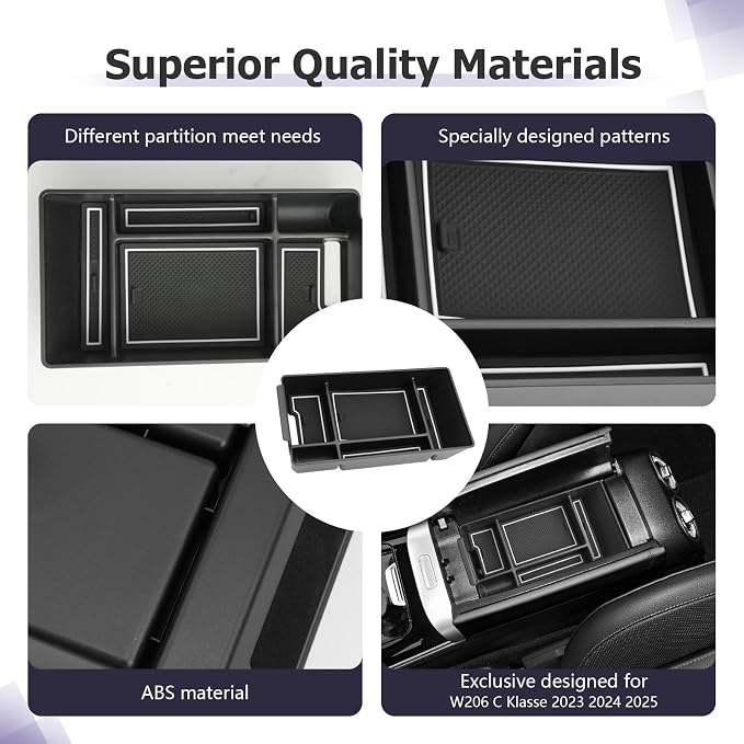 LUWU Center Console Organizer Compatible with 2022-2026 Benz C-Class C300/C300 4Matic/AMG C43/AMG C63 SE Performance W206 Accessories Armrest Console Storage Box Insert Tray ABS Material White