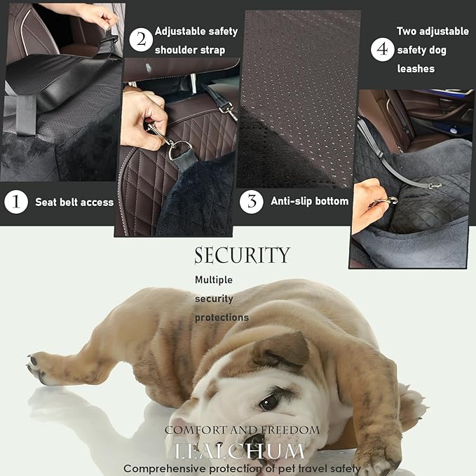 Lealchum Dog Booster Car Seat for Small/Medium Dogs Up to 35lbs,Elevated Cushion Fits in Front/Back Seat,Fully Detachable and Washable,2 Storage Pockets & Dog Leashes,Easy to Install(Black,Medium)