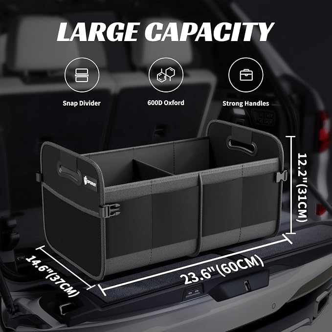 Sposuit Trunk Organizer for Car - 70L Collapsible Car Storage with 11 Pockets & Reinforced Handles, SUV Trunk Organizers for Grocery Cargo(Black, 2 Pack)
