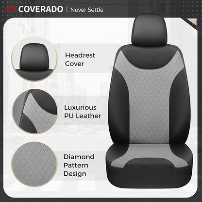 Coverado Car Seat Covers, 5 Seats Front and Rear Seat Covers for Cars, Leather Seat Covers Waterproof Car Seat Protectors, Automotive Seat Cushions Universal for Most Sedan, SUV, Truck, Black & Gray