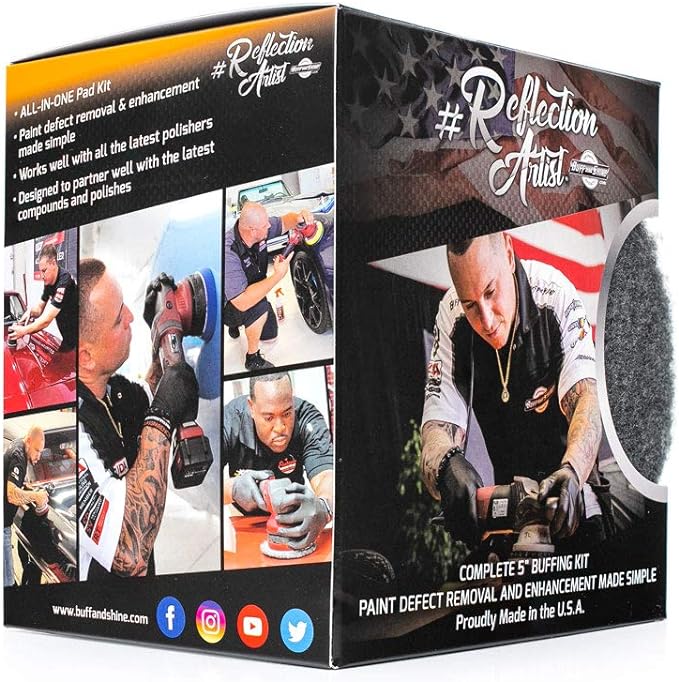 The Rag Company - Buff and Shine Reflection Artist Complete 5" Buffing Kit - Combination of Five Pads, URO line, Easy to Use Combo