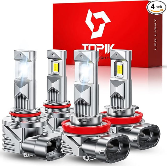 TOPIK 9005 H11 LED Light Bulbs Combo, 76,000LM 900% Brighter, H9 H8 HB3 Light Bulbs, Plug N Play, 50000+ Hours Lifespan, No Flicker, 99% Compatibility, 4PCS