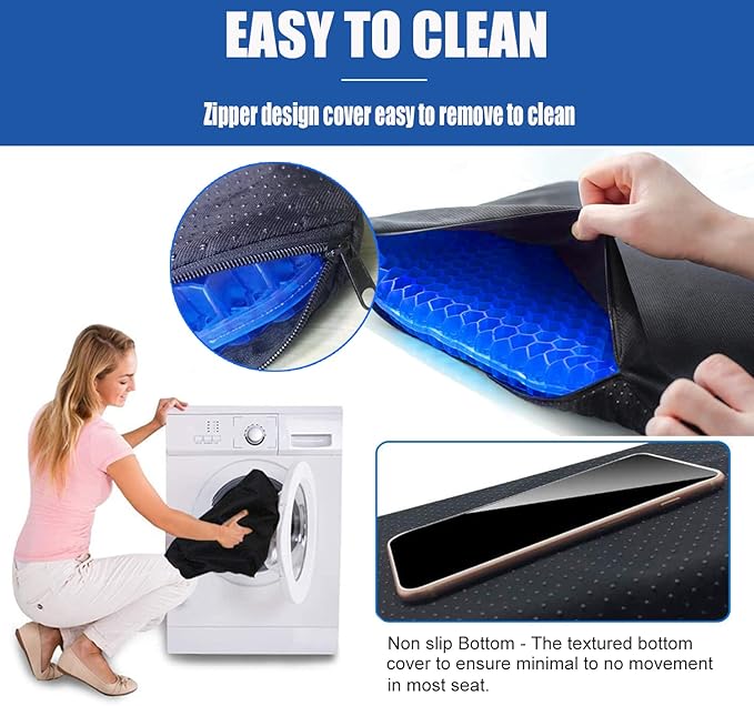 Gel Seat Cushion for Long Sitting Pressure Relief (Super Large & Thick) - Non-Slip Gel Chair Cushions for Back,Sciatica,Tailbone Pain Relief - Seat Cushion for Office Desk Chair,Car Seat,Wheelchair
