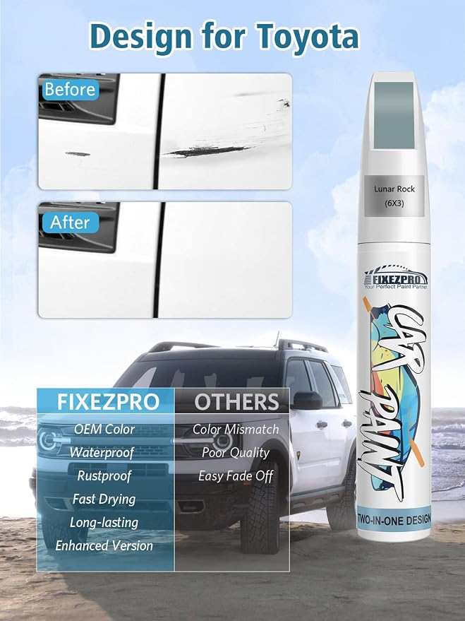 6X3 Lunar Rock Car Touch Up Paint for Toyota, Color Match Auto Paint Repair Pen,Professional Car Scratch Repair Remover Pen Quick & Easy to Use