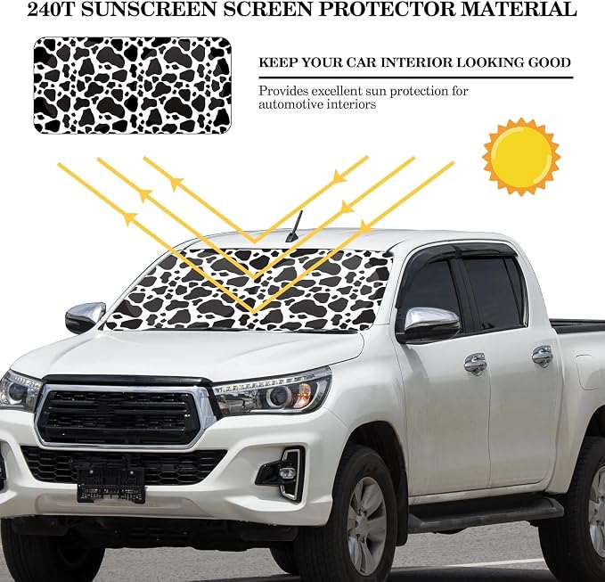 Windshield Sun Shade Foldable Car Front Window Covers for Car Accessories Sun Heat UV Rays Visor Protector Protection for Universal Cars SUV Truck(Cow Print)