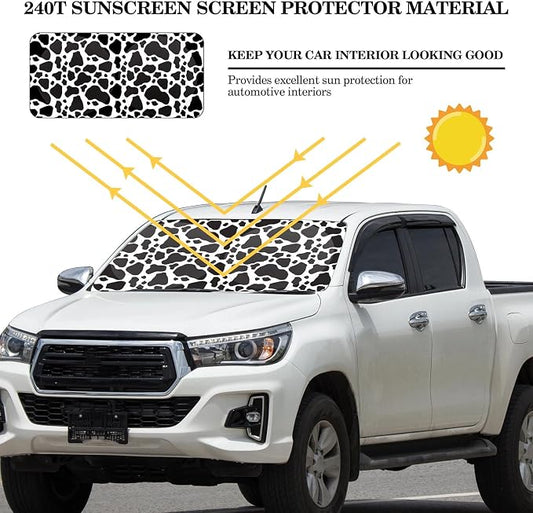 Windshield Sun Shade Foldable Car Front Window Covers for Car Accessories Sun Heat UV Rays Visor Protector Protection for Universal Cars SUV Truck(Cow Print)