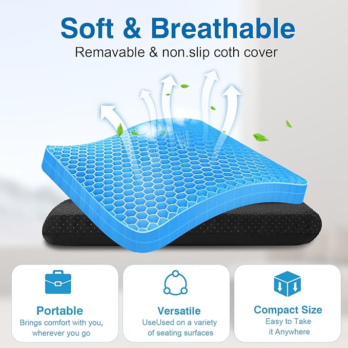 Demine Gel Travel Seat Cushion – Portable Airplane & Stadium Cushion – Gel Grid Design for Ultimate Comfort – Foldable Cushions for Commute, Airplanes, Camping, Bleachers