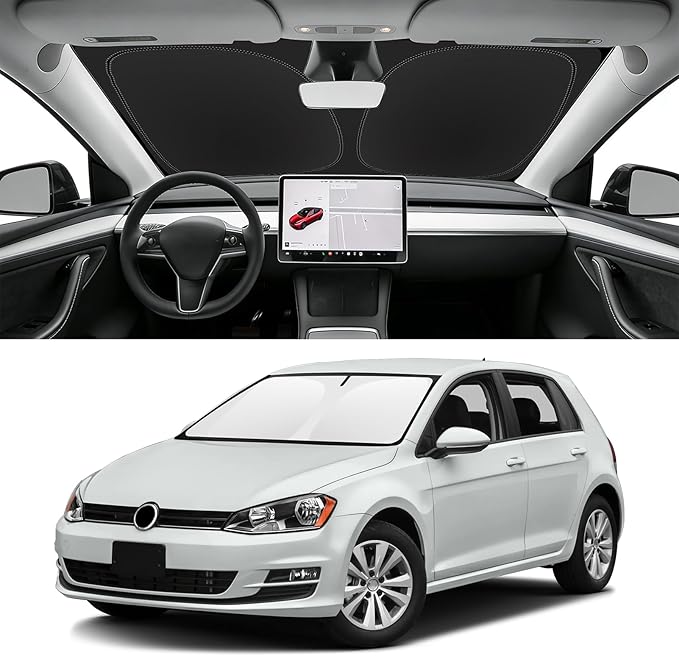 Custom Fit Windshield Sun Shade for VW Golf 2015-2021, Blocks UV & Heat, Front Window Sunshade Accessorie, Easy Fold & Store Keep Your Car Cooler