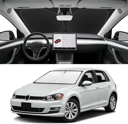 Custom Fit Windshield Sun Shade for VW Golf 2015-2021, Blocks UV & Heat, Front Window Sunshade Accessorie, Easy Fold & Store Keep Your Car Cooler