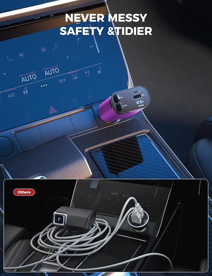 SUPERONE 【Upgraded】 Retractable Car Charger 4 in 1, Fast Car Phone Charger with Cord 2.6ft, USB C and Apple Car Charger Adapter, Compatible with iPhone 17/16/15/15 Pro Max/14/13/12/11, Galaxy, Pixel